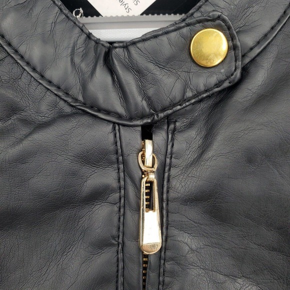 NEW Therapy by Lane Crawford Black Vegan Faux Leather Crop Moto Jacket XL 117070 - Picture 5 of 12
